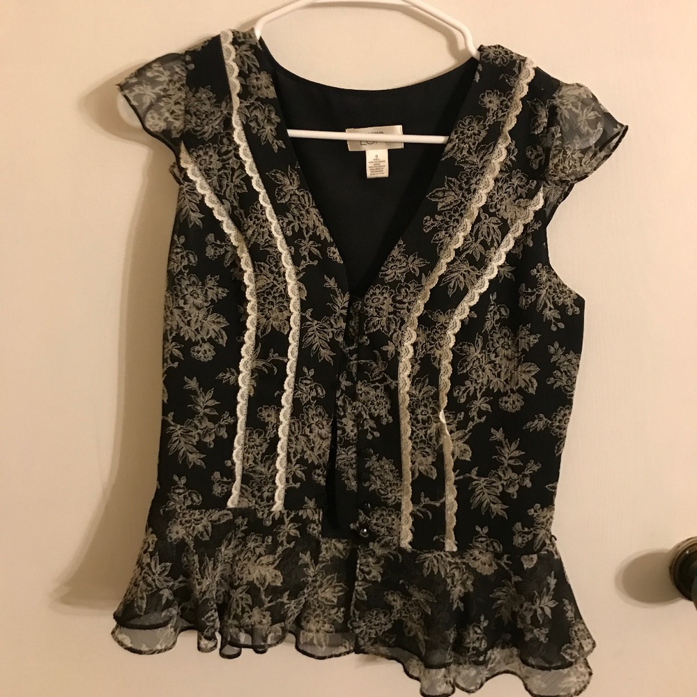Loft Black Floral Blouse